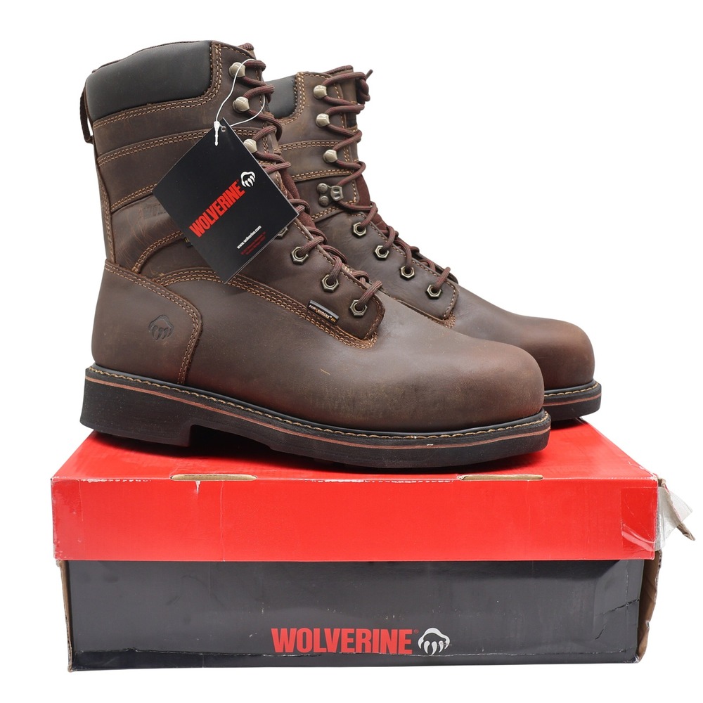 Wolverine Brek 8" Work Boots Mens 11.5 Steel-Toe Waterproof Brown Leather W10082